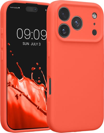 kwmobile telefoonhoesje geschikt voor Apple iPhone 17 Pro - TPU backcover met siliconen coating - Smartphone case in neon koraal