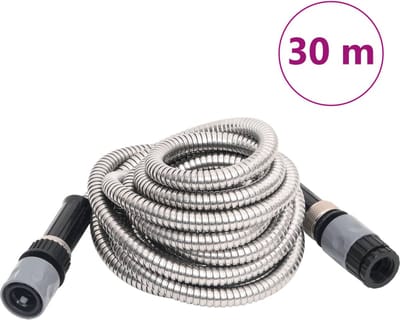 vidaXL - Tuinslang - met - sproeikop - 0,6'' - 30 - m - roestvrij - staal - zilverkleur