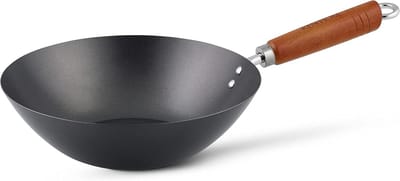 Koolstofstaal Wok met Dubbele Antiaanbaklaag en Platte Bodem, 27 cm