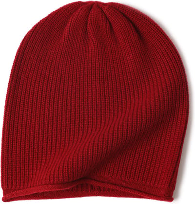 Hommard Cashmere Rib Stitch Beanie, 100% Cashmere, Kasjmier, heren, dames, unisex, Bordeaux Red, Rood