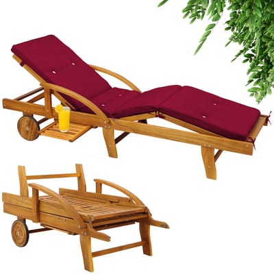Ligbed Tami Sun® acaciahout incl kussen Rood