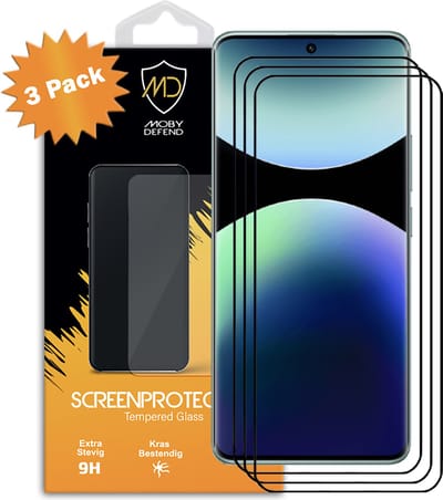 3-Pack MobyDefend Screenprotectors - Geschikt voor Xiaomi Redmi Note 14 Pro 5G - Screensavers Met Zwarte Randen - Gehard Glas