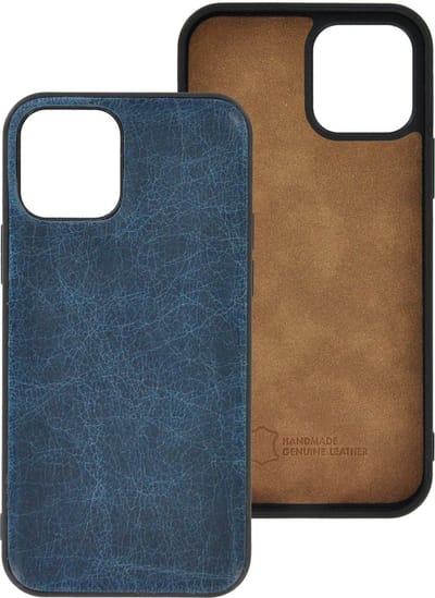 iPhone 12 Pro Max Hoesje - iPhone 12 Pro Max hoesje Echt leer Back Cover P Case Denim Blauw