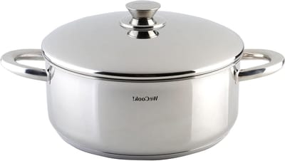 Braadpan met Deksel - Kookpan Stoofpan - Gelijkmatig Koken - 3-Laags Bodem - 26 cm - Zilverkleurig