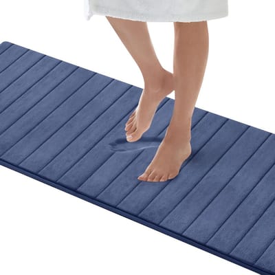 Extra Grote Badmat 60x147 cm - Super Absorberend Traagschuim - Sneldrogend en Antislip - Blauw