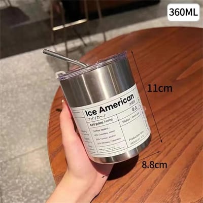 Koffiekopje Thermos 304 Roestvrij staal Dubbellaags Koeler Rietje Beker Draagbaar Herbruikbaar Ins IJs Amerikaanse Koffiemok Waterfles as shown gray
