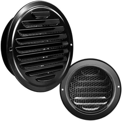 Rond ventilatierooster - Wandafvoer rooster - Luchtcirculatie verbeteren - Ingebouwd insectengaas - Tot 200mm - Zwart