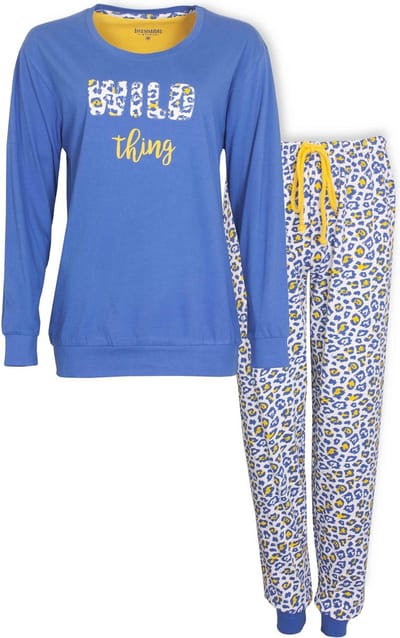 Irresistible Dames Pyjama - Katoen - Ronde Hals - Blauw - Maat XL