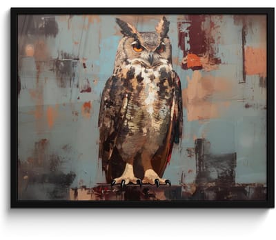 Poster in lijst - Fotolijst 70x50 cm - Posters - Geschilderd - Abstract - Uil - Bruin - Posterlijst zwart - Decoratie - Wanddecoratie woonkamer - Muurdecoratie slaapkamer