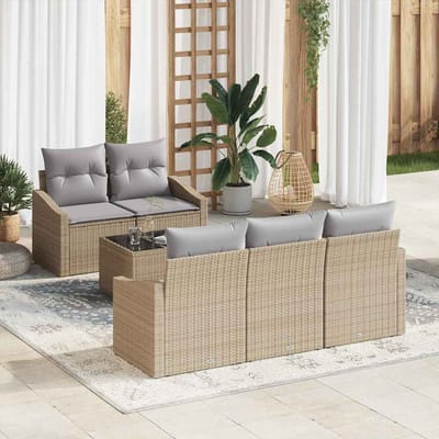 vidaXL Bankstel met kussen met opslag 6 pcs Beige en Grijs poly rattan
