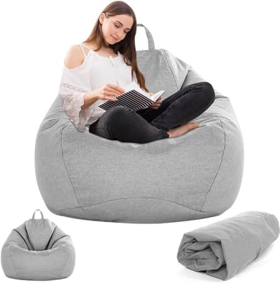 Zitzak Stoelhoes - Bean Bag Cover - Comfortabel Ontspannen - Linnen Katoen Mix - 100 x 120 cm - Lichtgrijs