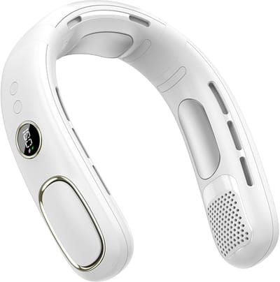 Draagbare Nek Ventilator – Bladloze Persoonlijke Fan – 5 Krachtige Windsnelheden – Stil & Oplaadbaar – Voor Buitenshuis & Reizen - USB Oplaadbaar - Wit