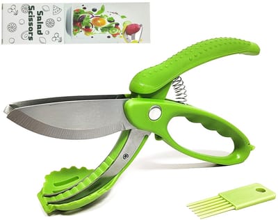Dailygoods- Salade Schaar Dubbele Bladen - Keuken Schaar - RVS - Ergonomische Handgreep - Antislip - Voor Snijden van Groenten en Fruit