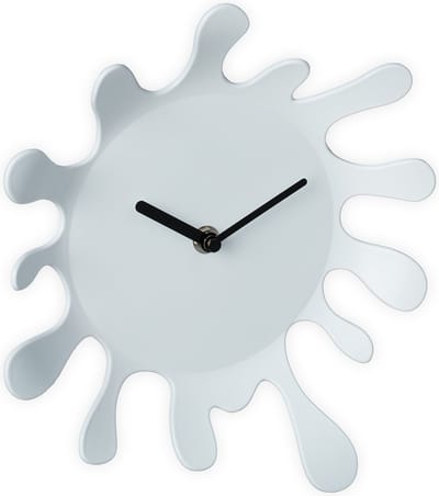 wandklok verfvlek - 25 x 22,5 cm - op batterijen - zonder cijfers - analoog - keukenklok - wit