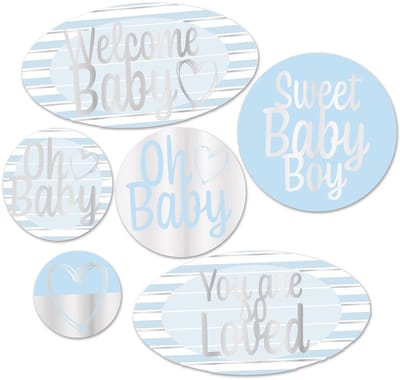 360 DEGREES - 6 kartonnen decoraties welcome baby blauw zilver baby shower