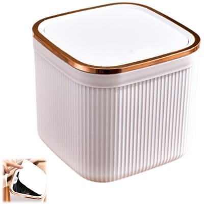 Mini prullenbak - Bureauprullenbak - Met drukknop - Prullenbak voor op het aanrecht - Geschikt voor studeerkamer-slaapkamer-woonkamer-badkamer - Wit - 16*16*15 cm