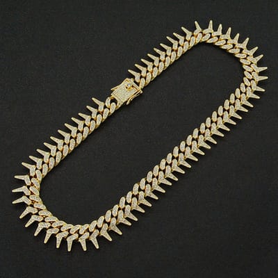 ICYBOY 18K Massieve Miami Spike Heren Ketting verguld [GOLD-PLATED] [ICED OUT] [18 inch - 45 cm Small / Medium] - Cuban Chain Necklace Barbed Link