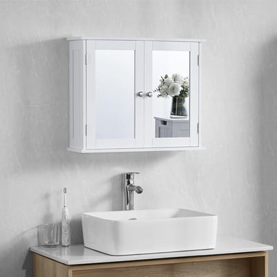 Bath Vida Priano Double Door Mirrored Bathroom Cabinet Storage Cabinet Wall Mounted, White