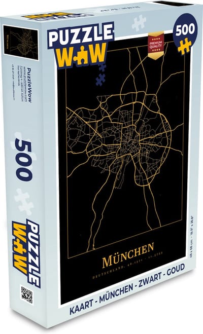 Puzzel Kaart - München - Zwart - Goud - Legpuzzel - Puzzel 500 stukjes