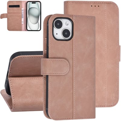 UNIQ Accessory Back Cover voor iPhone 15 - Rose Gold - Pasjeshouder voor 3 pasjes - Magneetsluiting