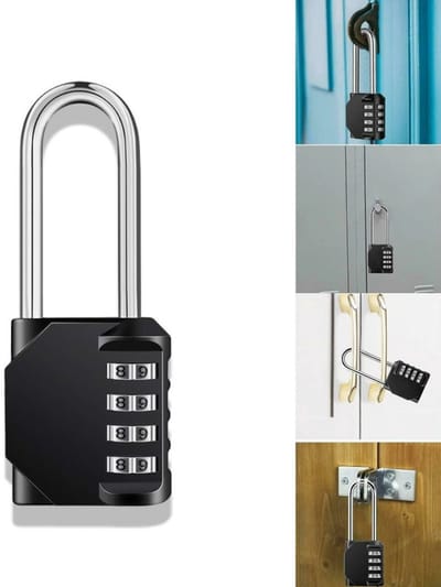 Viercijferig combinatieslot, 6,35 cm lange haak, waterdicht en opnieuw instelbaar hangslot, geschikt voor sportkluisjes, kasten, poorten, hekken en gereedschapskisten - zwart, 1 stuk.