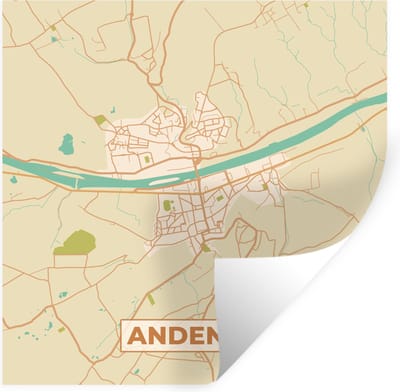 Muurstickers - Sticker Folie - Plattegrond - Kaart - Stadskaart - Vintage - Andenne - 100x100 cm - Plakfolie - Muurstickers Kinderkamer - Zelfklevend Behang XXL - Zelfklevend behangpapier - Stickerfolie