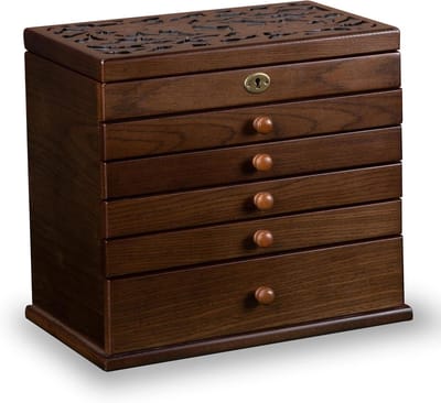 Houten Sieradendoos - Juwelendoos Organizer - Sieraden Opbergen - 6 Lagen Met Spiegels - 29.7 x 20.5 x 25.5 cm
