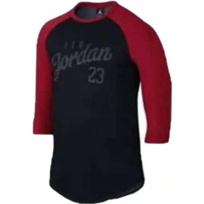 Jordan Brand T-shirt met driekwartmouwen en ronde hals Heren Tops Zwart Rood 724504-010 XS brown
