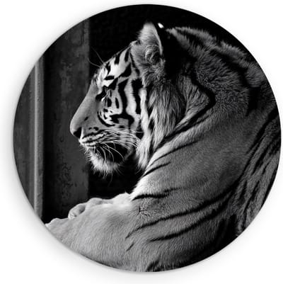 Saammp Muurcirkel Hout - Tijger - Zwart-Wit - Natuur - Dieren - Ø 90 - Wandcirkel - Wanddecoratie Cirkel - muurdecoratie Woonkamer - Slaapkamer decoratie - Rond Schilderij