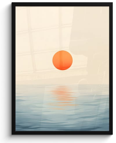 Poster in lijst - Fotolijst 50x70 cm - Posters - Zon - Oranje - Zee - Posterlijst zwart - Decoratie - Wanddecoratie woonkamer - Muurdecoratie slaapkamer