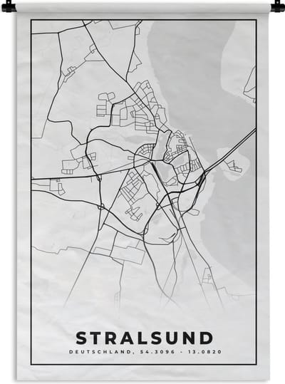 Wandkleed - Wanddoek - Plattegrond - Stralsund - Kaart - Stadskaart - 120x180 cm - Wandtapijt