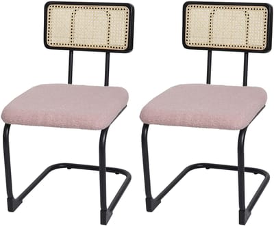 Set van 2 sledestoelen MCW-K88, stoel fauteuil, hout rotan metaal bouclé ~ stof/textiel roze