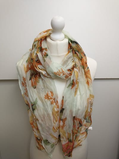 Lange dames sjaal Chalina-gebloemd motief-geel groen zwart wit blauw roze bruin