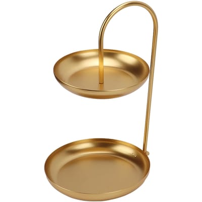 Fruitschaal Goud Dubbellaags Afneembaar Modern Stijlvol Fruit Snack Voedselschaal voor Thuis Woonkamer beige