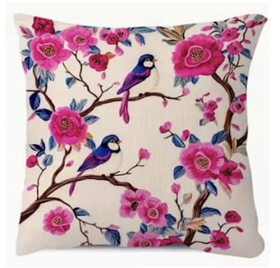 Sierkussenhoes 45x45 cm met Vogels en Roze Bloemen – Decoratieve Kussenhoes Bloesem Print – Sierkussen Hoes voor Bank, Slaapkamer of Kinderkamer – Exclusief Binnenkussen