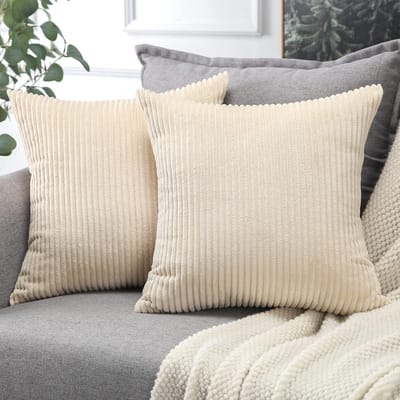 Famanu – Set van 2 stuks ribfluwelen kussenhoezen zacht corduroy pluche 40 x 40 cm beige