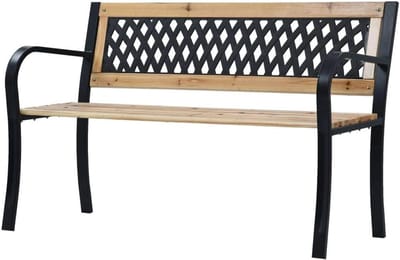 Tuinbank Hout - Buiten Zitten - Ontspannen Buiten - Weerbestendig Staal - 120 x 53 x 77 cm - Houtkleur
