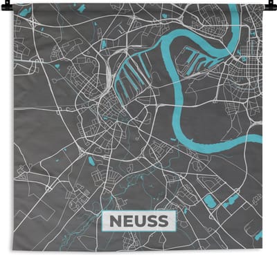 Wandkleed - Wanddoek - Stadskaart – Kaart – Neuss – Blauw – Duitsland – Plattegrond - 180x180 cm - Wandtapijt
