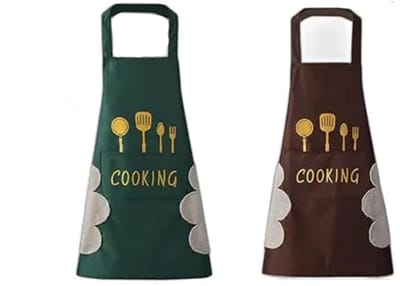 2 stuks - Keukenschort - Professioneel Kookschort - Kookschort - voor Dames en Heren - Schort - Horeca Sloof - Simpel verstelbaar - 65*72cm - donkergroen,bruin - PVC