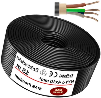 Aardkabel NYY-J - Stroomkabel Krachtstroom - Vaste Installatie Buiten - VDE Norm Gecertificeerd - 4 x 10 mm² 15 meter