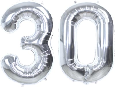 Folie Ballon Cijfer 30 Jaar Zilver 86Cm Verjaardag Folieballon Met Rietje