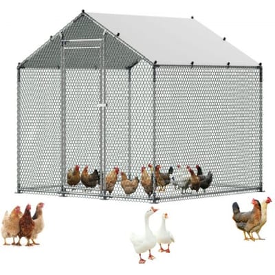 VEVOR Kippenhok 2x2x2 m Inloopren met Overkapping, Daktoren en Veiligheidsslot Eenden- en Konijnenhok Pluimveeverblijf voor Achtertuin, Boerderij, Erf