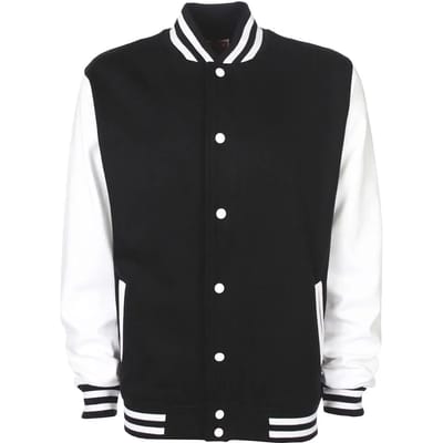Varsity Jacket unisex merk FDM maat XS Zwart/Wit