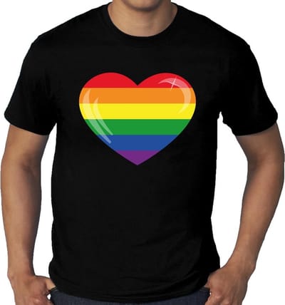 Gay pride grote maten regenboog hart t-shirt - zwart plus size homo/regenboog shirt voor heren - gay pride XXXL