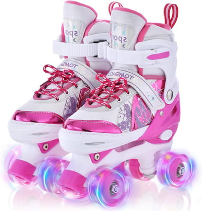 Verstelbare rolschaatsen met ledverlichting voor meisjes - quad skates voor beginners met cadeau-optie - kinderen