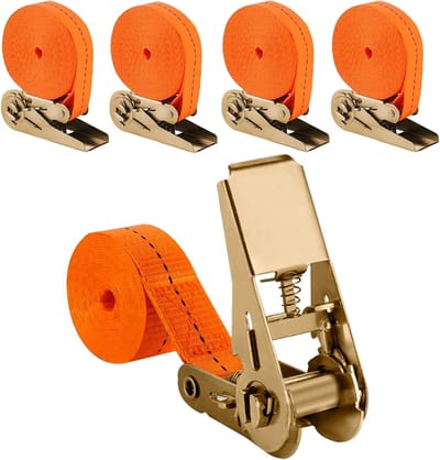 Set van 4 Verstelbare Spanbanden met Ratchet, 6 m x 2.5 cm, Ideaal voor Vervoer van Materialen, Motoren en Bagage