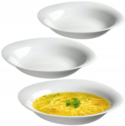 KADAX Soepbord soepkom van gehard glas vaatwasmachinebestendig pastabord witte slakom diepe borden voor soepen pasta salade (wit 23 cm/3 stuks)