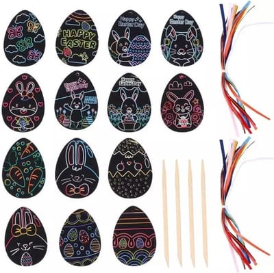 Akyol - Pasen decoratie-Pasen Versiering-set 15 stuks | -hangers pasen -paastak hangers-kartonnen paas hangers- eieren Pasen accessoires-knutselen Pasen-karton-Paasversiering – Pasen- feestdagen - Pasen tafel decoratie - decoratie Pasen - Pasen dec