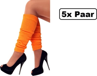 5x Paar Beenwarmers oranje - Been warmer festival thema feest disco fun kleding accesoires