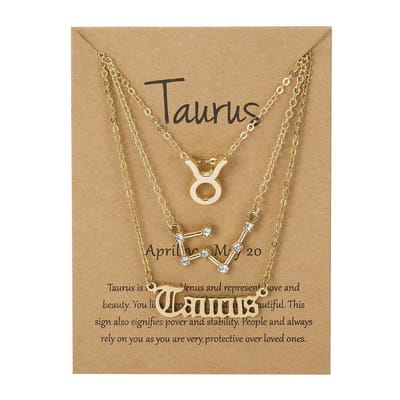 Bixorp Stars Set van 3 Stier / Taurus Kettingen - Goudkleurige Ketting op Cadeau Kaartje - Sterrenbeeld / Zodiac Sieraden Set